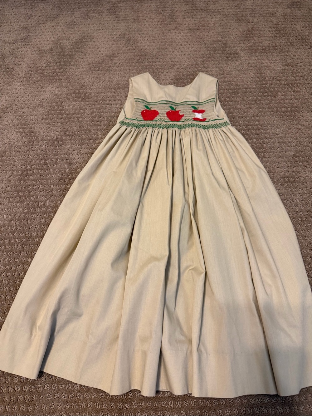 Girls Cream Smocked Apple Sundress